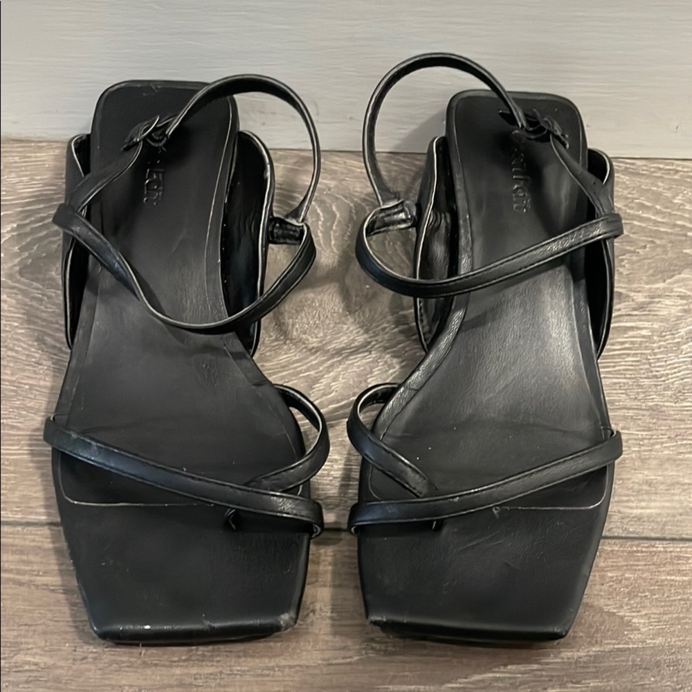 Open Edit Black Strappy Sandals